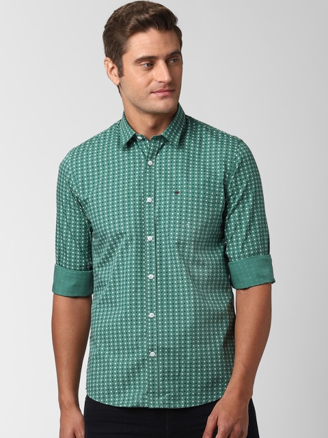 

Peter England Casuals Men Green & White Slim Fit Printed Cotton Casual Shirt