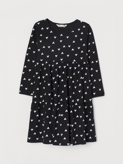 

H&M Girls Sustainable Black & White Pure Cotton Printed Jersey Dress