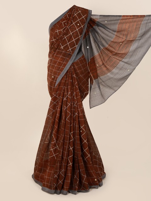 

Pothys Brown Printed Jute Cotton Saree