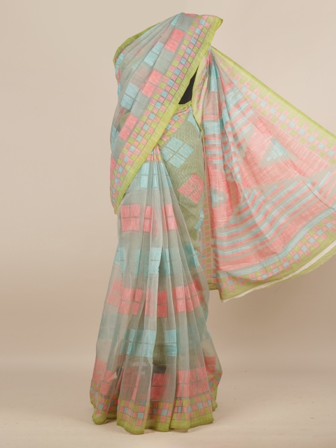 

Pothys Blue & Green Jute Silk Checked Saree