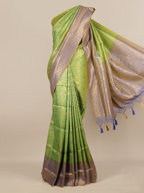 

Pothys Green Woven Design Jute Silk Saree With Tasseled Pallu