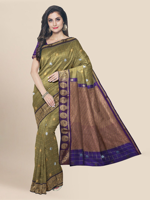 

KLM Fashion Mall Green Silk Blend Woven Design Chanderi Saree