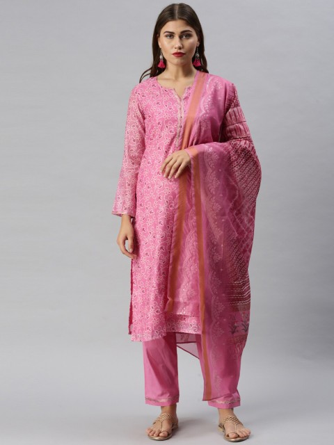 

Soch Pink & Orange Cotton Blend Unstitched Dress Material