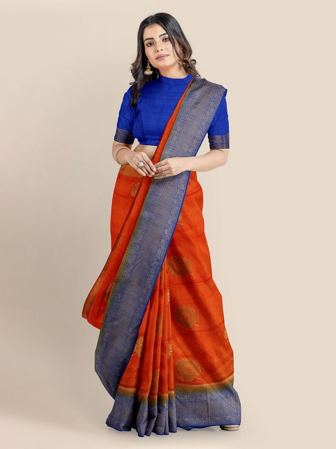 

KLM Fashion Mall Orange Silk Blend Woven Design Banarasi Saree