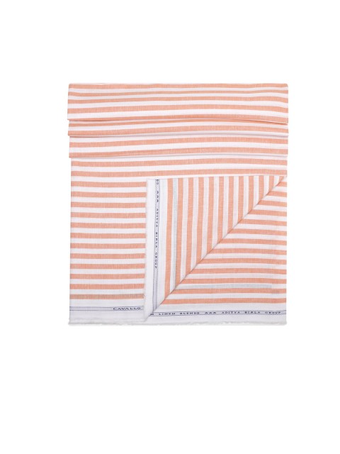

CAVALLO by Linen Club Men Orange & White Striped Shirting Fabric