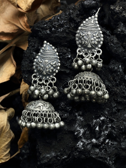 

Moedbuille Silver-Toned Paisley Shaped Jhumkas