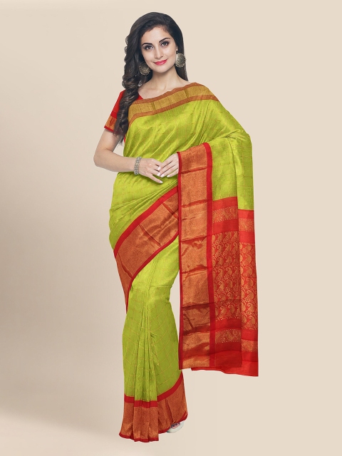 

KLM Fashion Mall Green & Red Silk Blend Checked Chanderi Saree