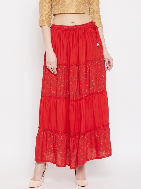 

Clora Creation Women Red Geometric Printed Flared Maxi Skirt