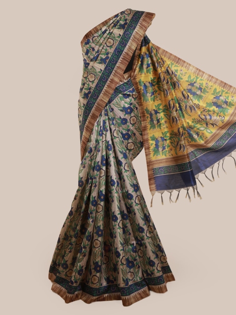 

Pothys Beige & Blue Jute Silk Printed Saree