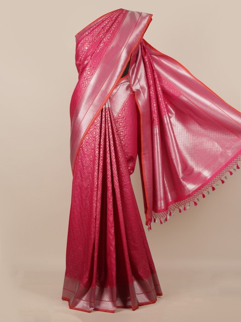 

Pothys Pink Pure Silk Woven Design Banarasi Saree Tasseled Pallu