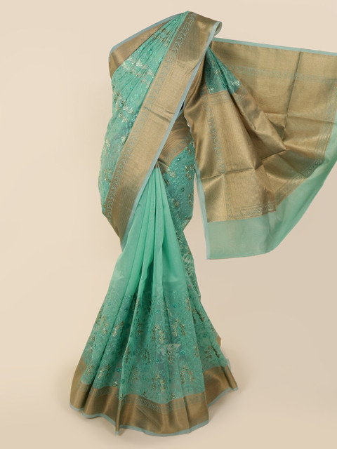 

Pothys Green Woven Design Supernet Saree
