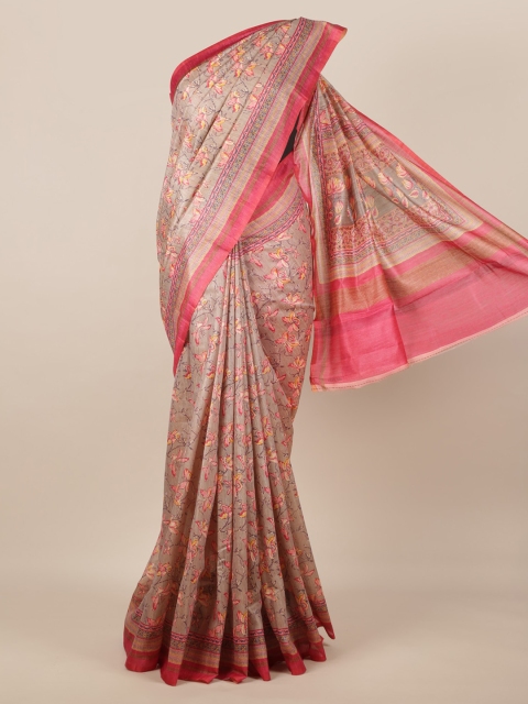 

Pothys Taupe Printed Jute Silk Saree