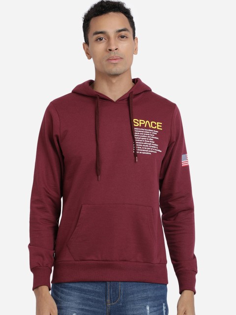 

MASH UNLIMITED Men Maroon Printed Hooded Sweatshirt