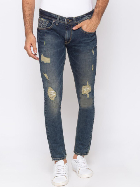 

SPYKAR Men Blue Slim Fit Low-Rise Highly Distressed Cotton Jeans