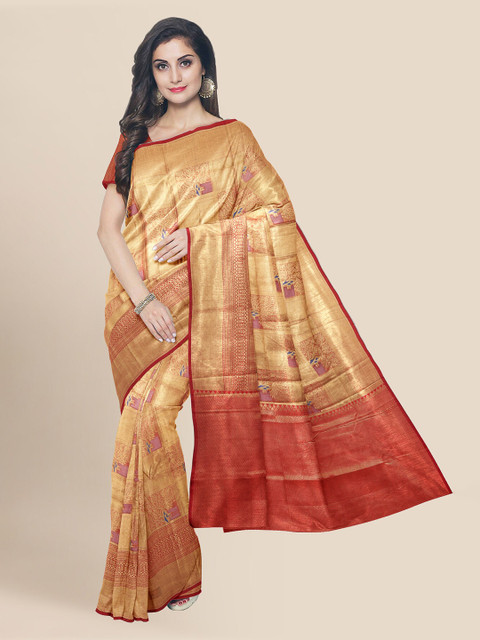 

KLM Fashion Mall Gold-Toned Silk Blend Printed Banarasi Saree