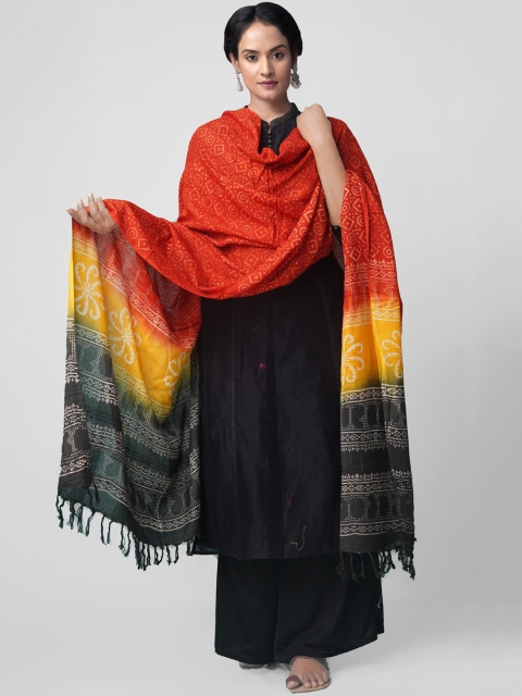 

Unnati Silks Red & Yellow Printed Dupatta