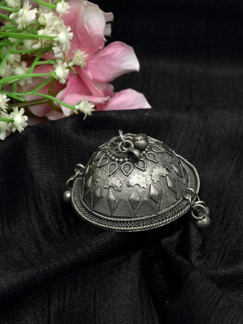 Moedbuille Ghungroo Studded Oxidised Silver Plated Handcrafted Tribal Finger Ring