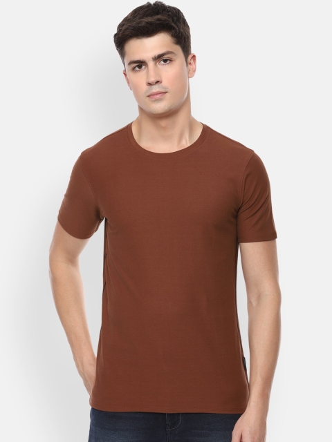 

V Dot Men Brown Solid Round Neck T-shirt