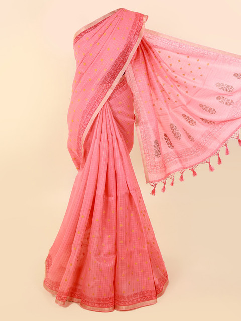 

Pothys Pink Woven Design Supernet Saree