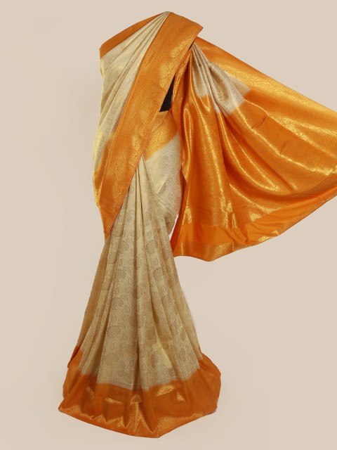 

Pothys Cream-Coloured & Orange Art Silk Woven Design Banarasi Saree