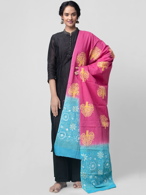 

Unnati Silks Pink & Sea Green Printed Dupatta