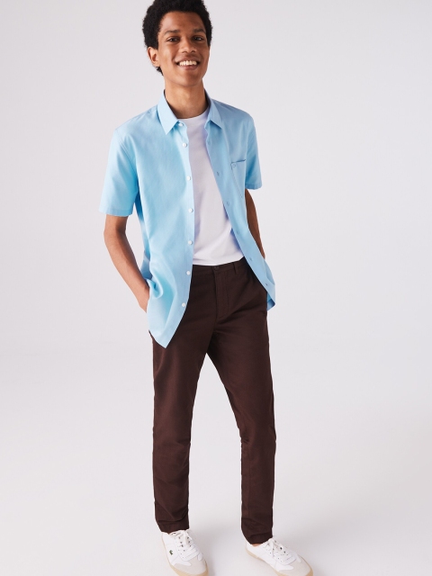 

Lacoste Men Turquoise Blue Regular Fit Solid Pure Cotton Casual Shirt