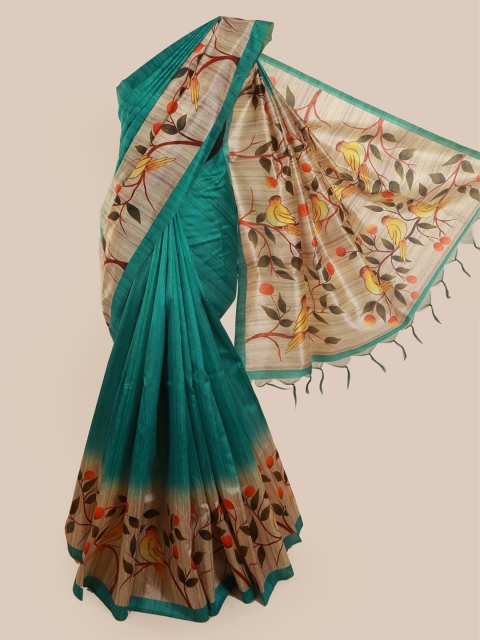 

Pothys Green & Beige Jute Silk Printed Saree