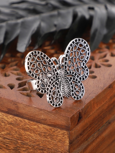 

ANIKAS CREATION Oxidised Silver-Toned Adjustable Finger Ring