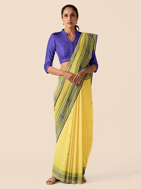 

Taneira Yellow Pure Cotton Solid Taant Saree