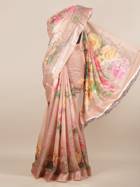 

Pothys Peach-Coloured Printed Linen Blend Saree
