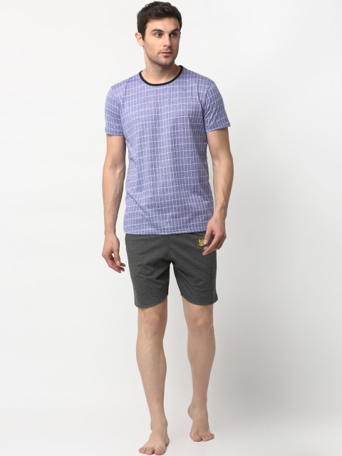 

VIMAL JONNEY Men Lavender & Grey Checked Night suit
