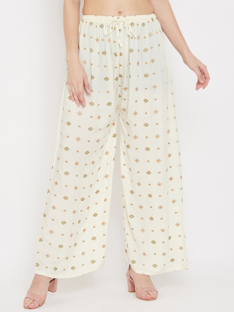 

Clora Creation Women Cream-Coloured & Orange Printed Straight Palazzos