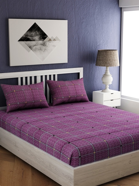 

EverHOME Purple Geometric 144 TC Cotton 1 Queen Bedsheet with 2 Pillow Covers