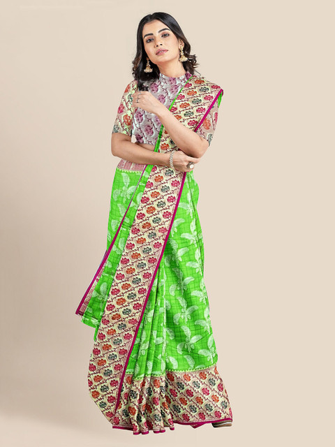 

KLM Fashion Mall Green & Pink Silk Blend Woven Design Banarasi Saree