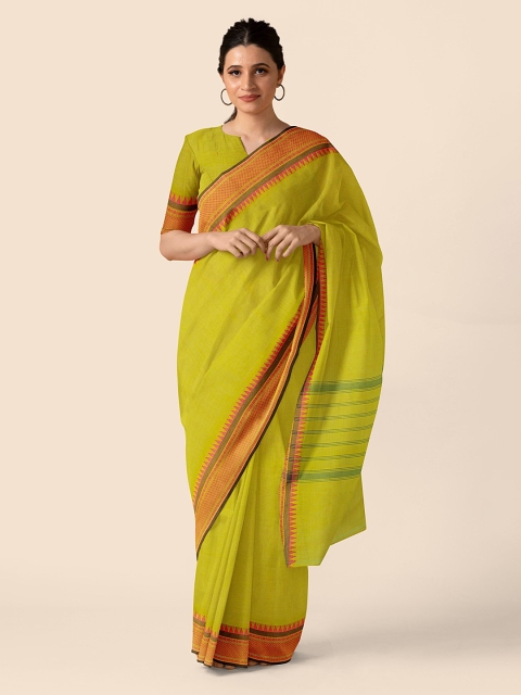 

Taneira Green Pure Cotton Solid Chettinad Saree