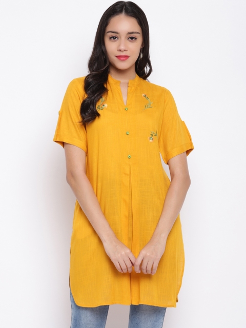 

Shakumbhari Women Mustard Yellow Solid Tunic