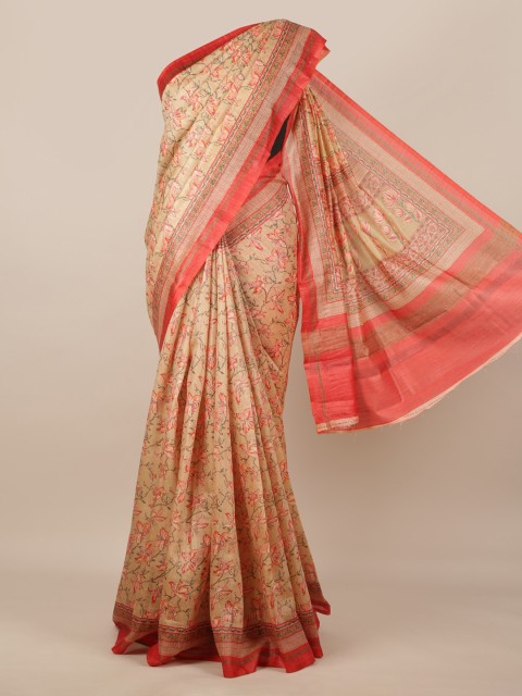 

Pothys Beige Printed Jute Silk Saree