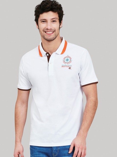 

Beverly Hills Polo Club Men White Solid Polo Collar T-shirt