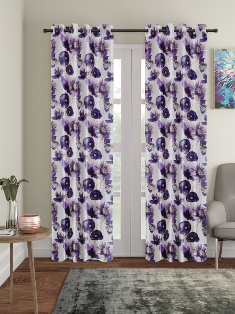 

Home Sizzler Set of 2 White & Purple Floral Window Curtains