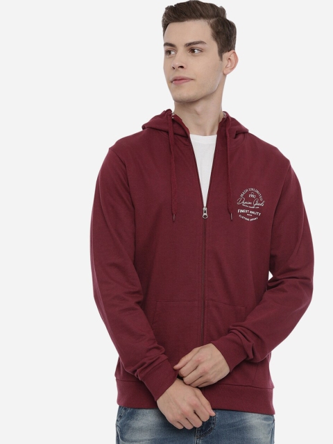 

MASH UNLIMITED Men Maroon Solid Hooded Sweatshirt