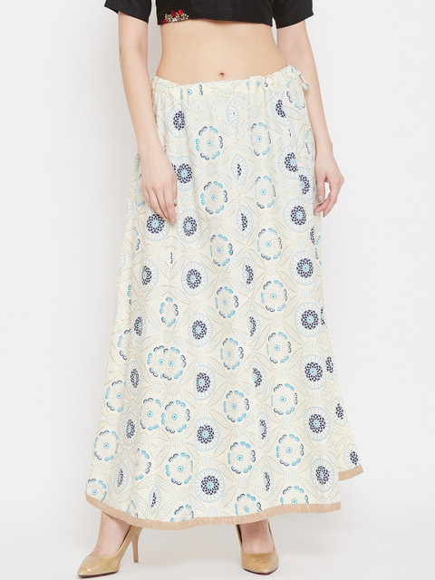

Clora Creation Women Cream-Colored & Blue Floral Printed Flared Maxi Skirt