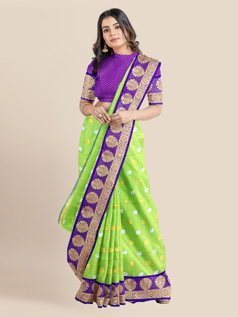 

KLM Fashion Mall Green & Purple Silk Blend Woven Design Chanderi Saree