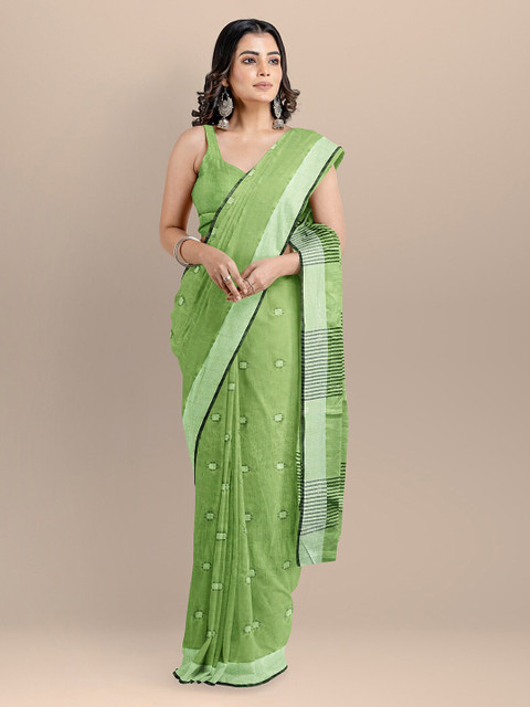 

BharatSthali Green Pure Cotton Woven Design Taant Saree