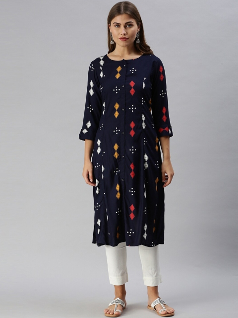 

Soch Women Navy Blue Geometric Printed Kurta