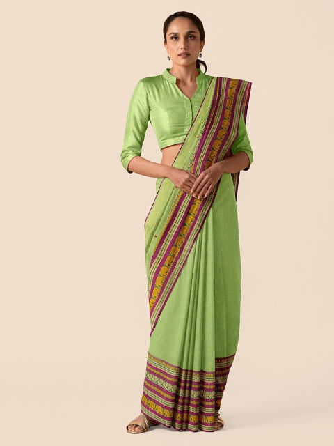 

Taneira Green Pure Cotton Solid Chettinad Saree