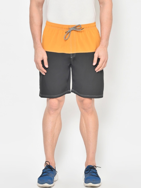 

American-Elm Men Yellow & Grey Colourblocked Regular Fit Sports Shorts