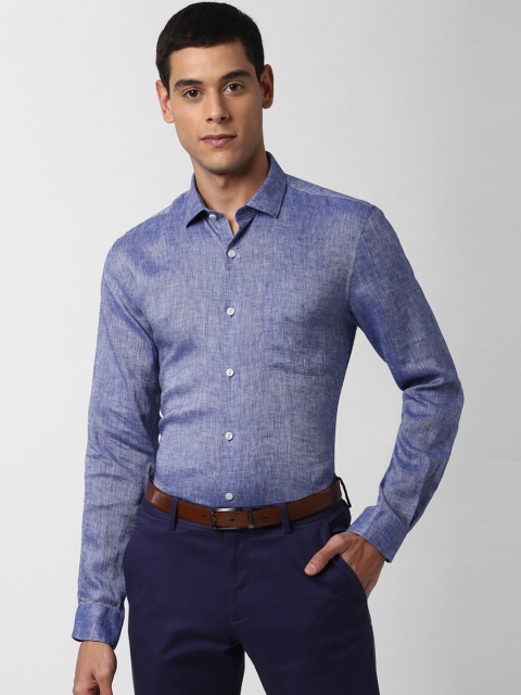 

Peter England Elite Men Blue Slim Fit Solid Linen Formal Shirt