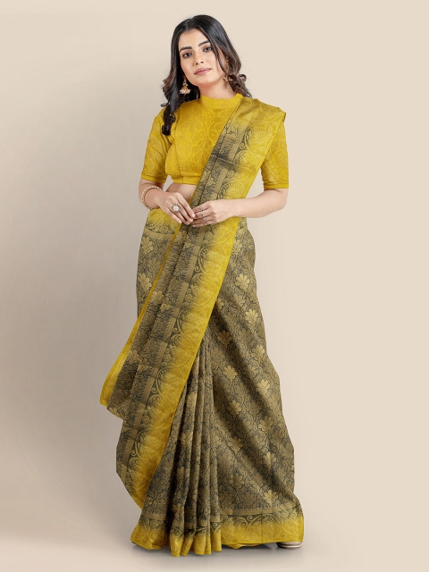 

KLM Fashion Mall Grey & Yellow Silk Blend Woven Design Banarasi Saree