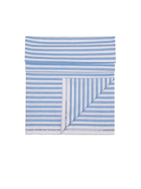 CAVALLO by Linen Club Men Blue & Off-White Striped Shirt Clothing Fabric