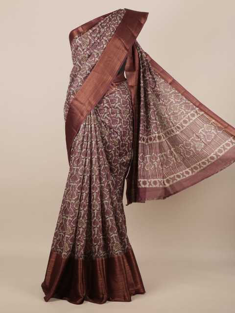 

Pothys Brown Printed Jute Silk Saree